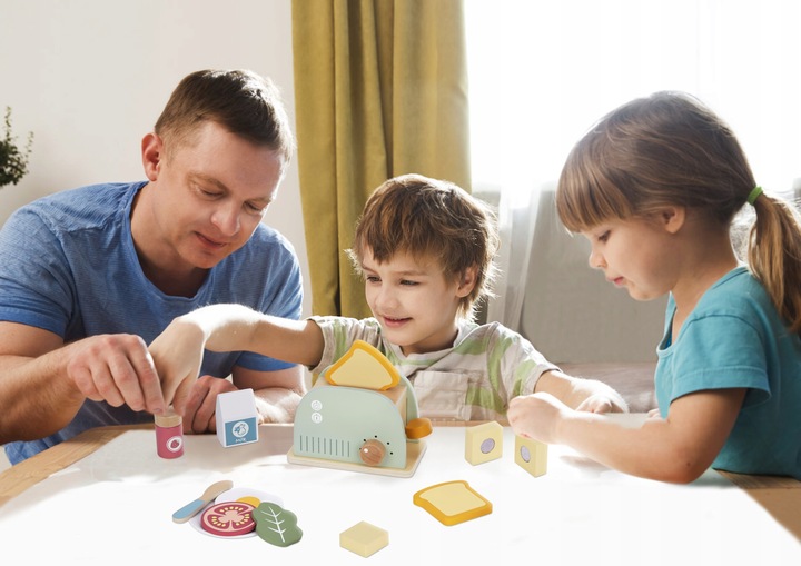 TOSTER DREWNIANY PASTELOWY ZESTAW ŚNIADANIOWY TOOKY TOY