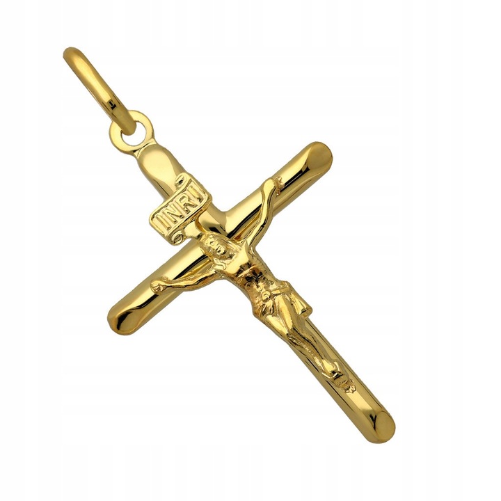 ZŁOTY krzyżyk MĘSKI 585 z wizerunkiem Jezusa zawieszka CHRZEST KOMUNIA