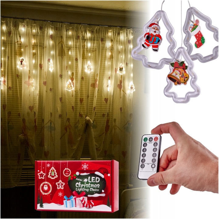 LAMPKI LED KURTYNA Z OBRAZKAMI W CHOINKACH 3M 10 ŻARÓWEK USB