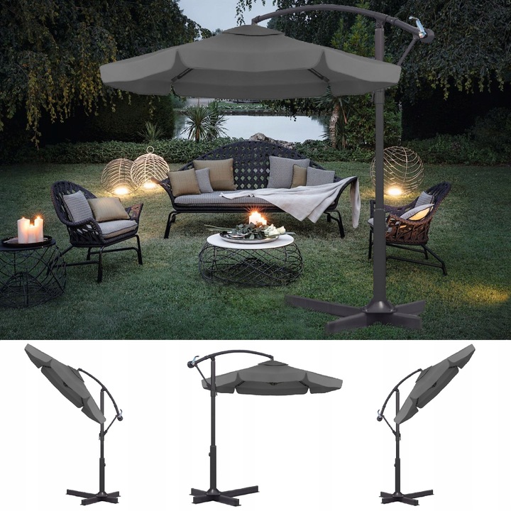 PARASOL ogrodowy DUŻY SKŁADANY SOLIDNY z WYSIĘGNIKIEM i FALBANĄ + POKROWIEC