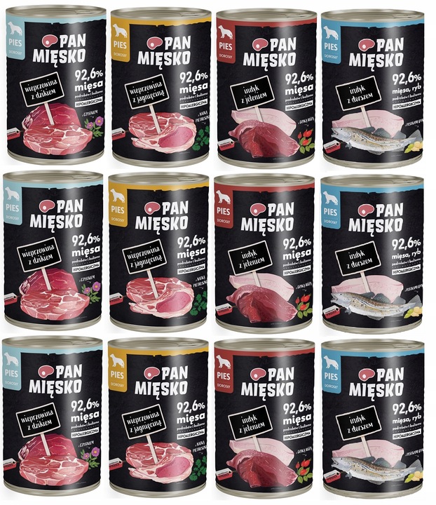 Karma dla psa Pan Mięsko 12 x 400g Mix Smaków i Hot Dogi z bekonem 220 g