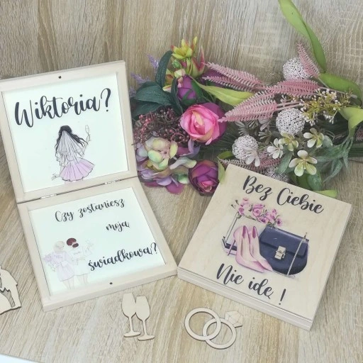 Pudełko eko zaproszenie dla świadka świadkowej nadruk uv wzory ślub wesele