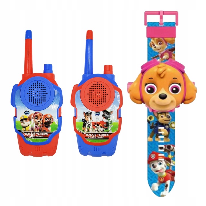 ZESTAW PSI PATROL WALKIE TALKIE + ZEGAREK Z PROJEKTOREM SKYE DLA DZIECI