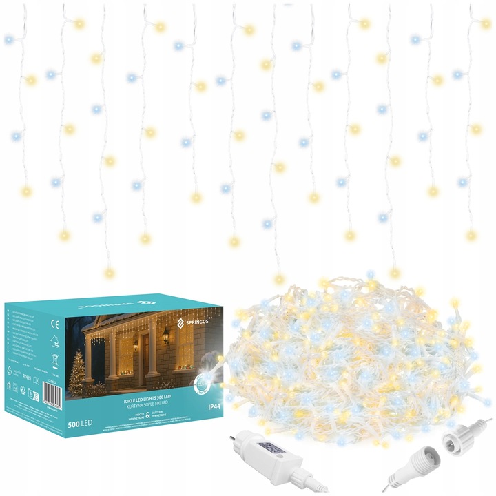 SOPLE 500LED LAMPKI ZEWNĘTRZNE 22,5M TIMER PILOT FLASH KURTYNA DWA KOLORY
