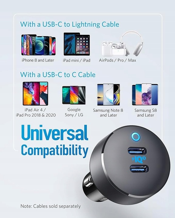 Ładowarka Samochodowa Anker PowerDrive III Duo 2xUSB-C 40W PoweriQ 3 PD QC