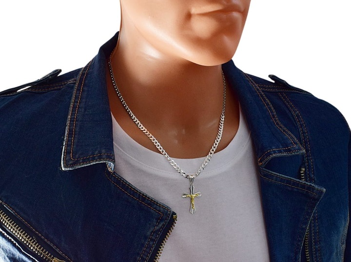 Łańcuszek Srebrny Męski Pancerka 5,00 mm z Krzyżykiem pr 925 Grawer Gratis