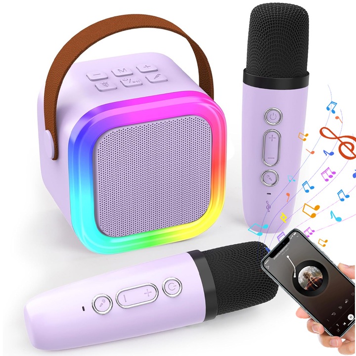 PRZENOŚNY ZESTAW DO KARAOKE LED IDEALNY PREZENT Z 2SZT MIKROFON