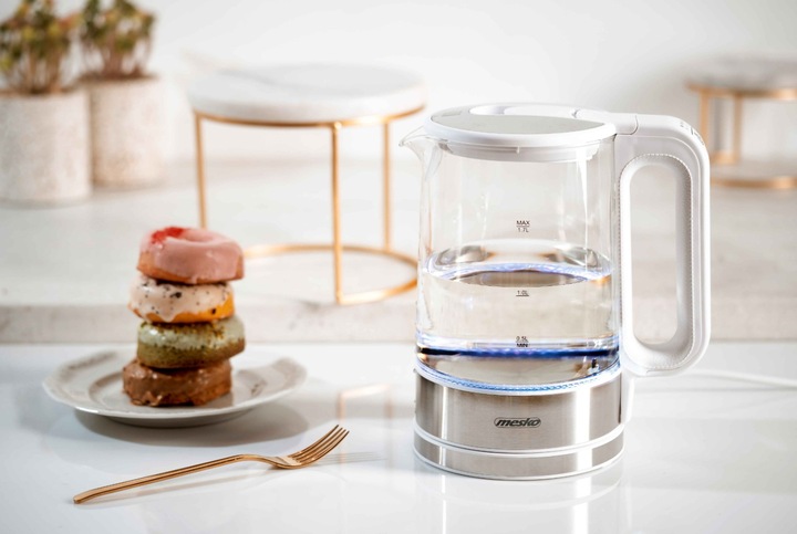 CZAJNIK ELEKTRYCZNY SZKLANY bezprzewodowy REGULACJA TEMPERATURY 1,7L BIAŁY