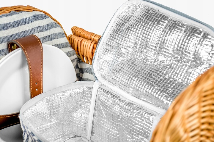 PLECIONY KOSZ PIKNIKOWY WIKLINOWY DLA 2 TERMOTORBA KOCYK IZOLACJA SZTUĆCE