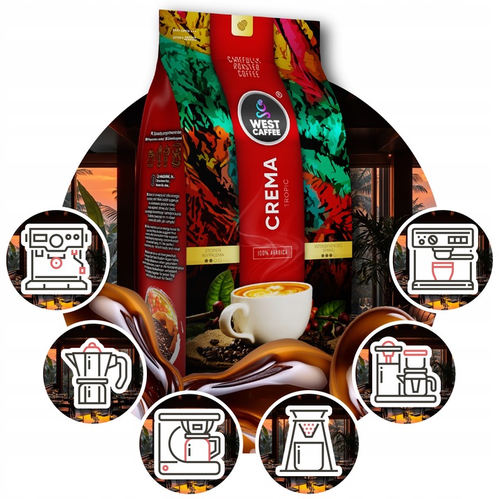 Kawa ziarnista - Crema Tropic - 100% Arabica 1kg Świeżo Palona WEST CAFFEE