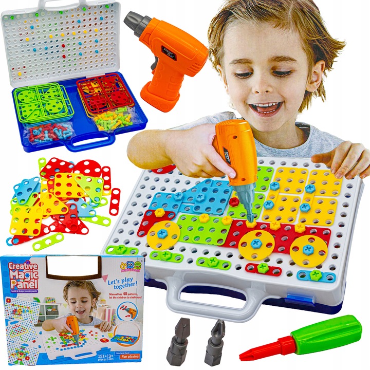 WKRĘTARKA ZESTAW KONSTRUKCYJNY dla dzieci ŚRUBKI 3D Kolorowe klocki Kuferek