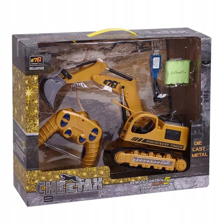 DUŻA KOPARKA ZDALNIE STEROWANA ŚWIATŁO LED PILOT RUCHOME RAMIĘ ŁYŻKA-METAL