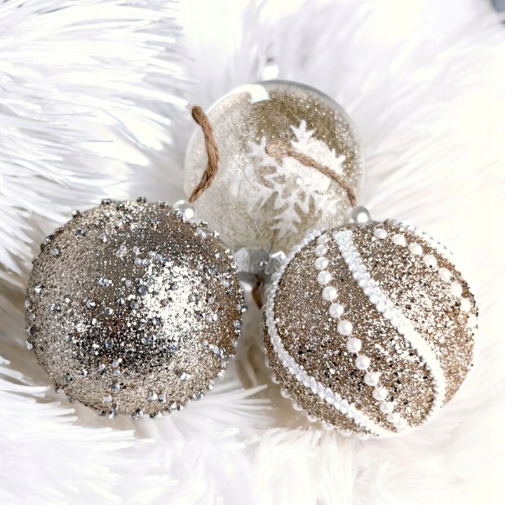 BOMBKI CHOINKOWE KULE ZESTAW 9 szt 8cm BOHO ZŁOTE