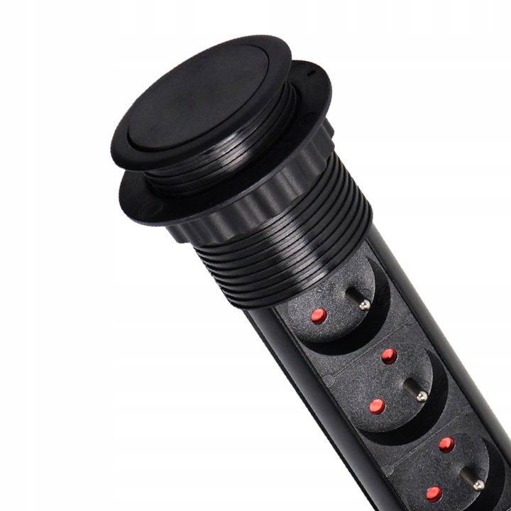 GNIAZDO POTRÓJNE WPUSZCZANE CHOWANE W BLAT NABLATOWE GNIAZDKO CZARNE 3x230V