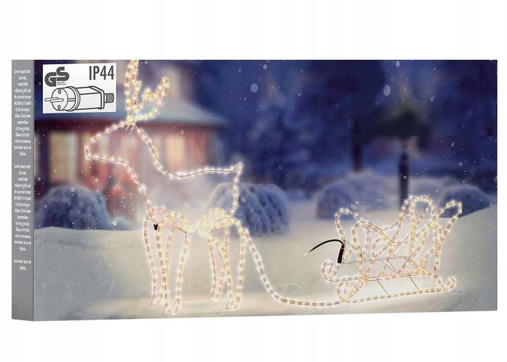 Renifer z Saniami 504 Led Zewnętrzny XXL ZAPRZĘG 230V Świecący Jelonek
