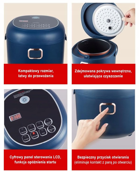 Ryżowar samochodowy 2l Multicooker 12V 24V TIR BUS LCD timer