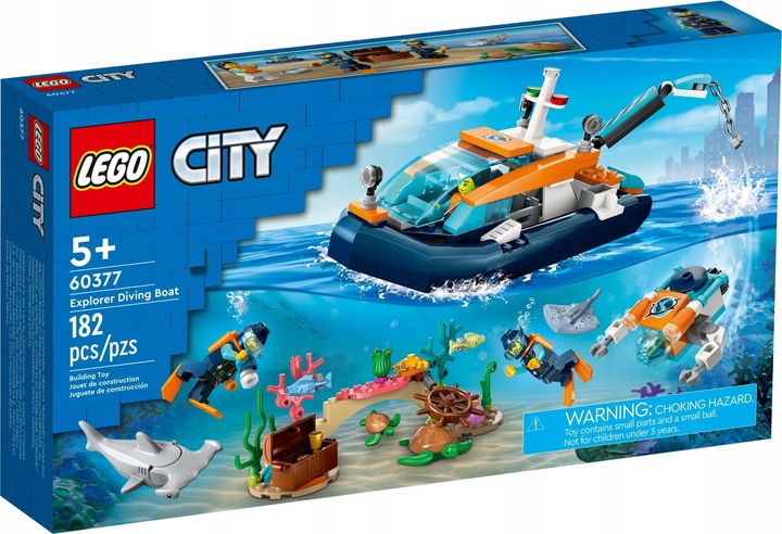 LEGO City 60377 Łódź Statek z dźwigiem dla nurków + Łódka podwodna