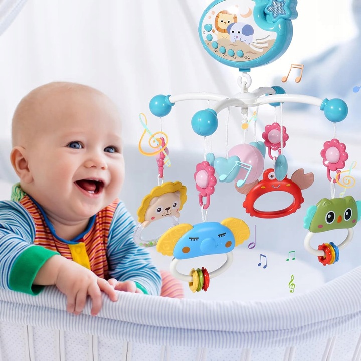 Karuzela do łóżeczka dziecięcego projektor gwiazd zwierzątka 400 melodii