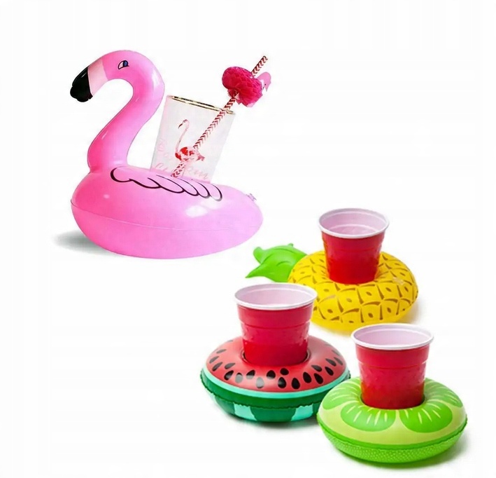 12 x DMUCHANY UCHWYT NA NAPOJE Podstawka Do Drinków FLAMING Podkładka BASEN