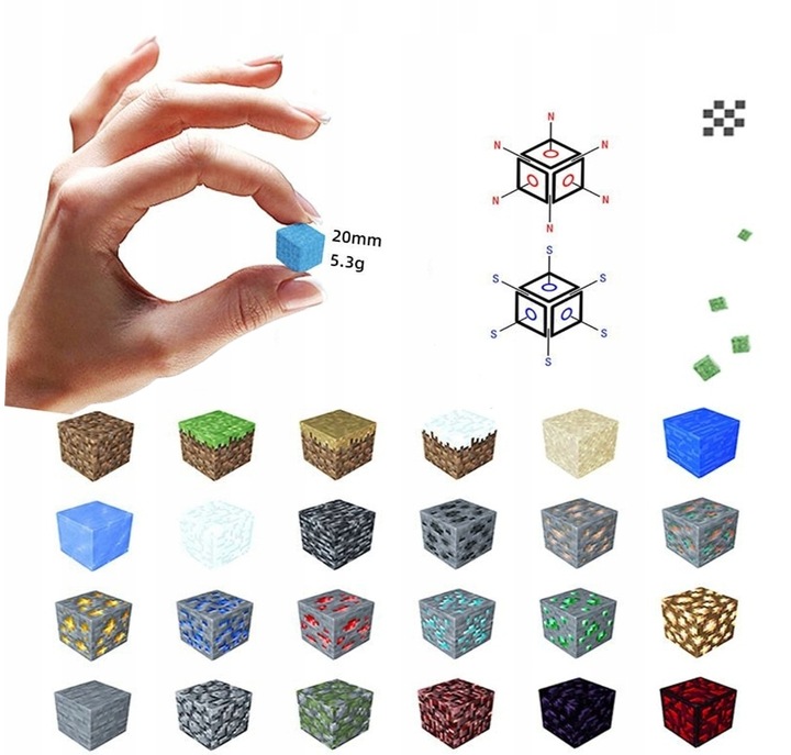 KLOCKI MAGNETYCZNE KLOCKI SZEŚCIANY 200 KLOCKÓW + 4 LUDZIKI KLOCKI PIKSELE