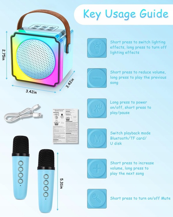 ZESTAW DO KARAOKE DLA DZIECI 2 MIKROFONY PREZENT PRZENOŚNY KOLOROWE