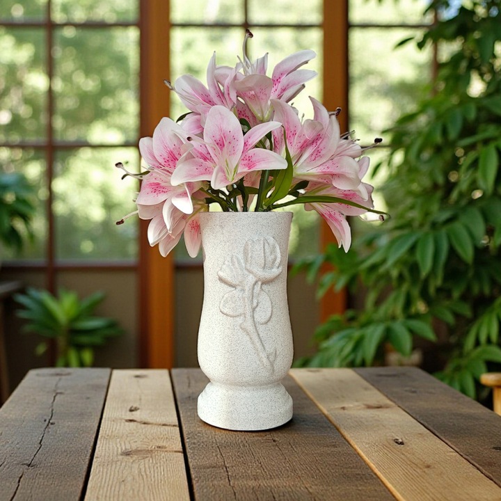 Wazon Nagrobny, Wazon na cmentarz Memorial Rose - Biały Marmurek