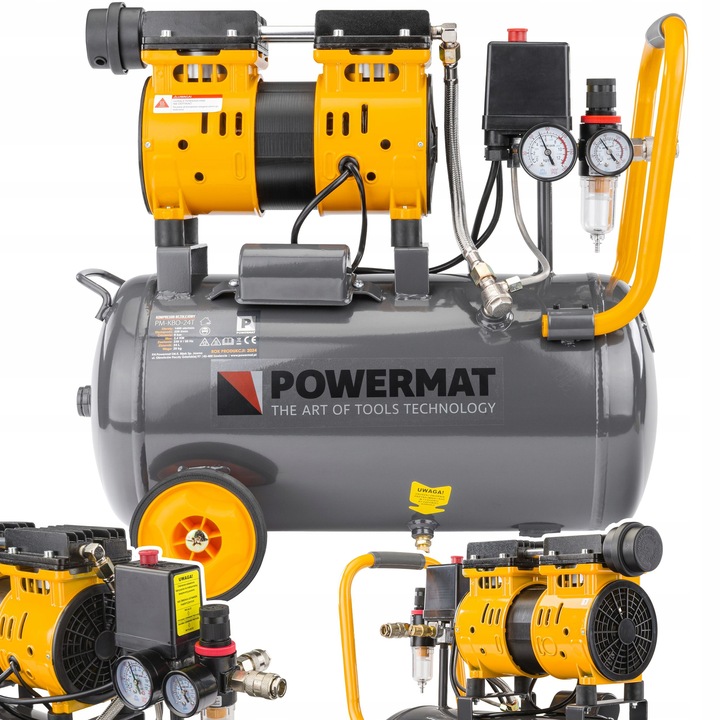 KOMPRESOR BEZOLEJOWY 24L SPRĘŻARKA 8 BAR 220l/min 230V SEPARATOR CICHY 59dB