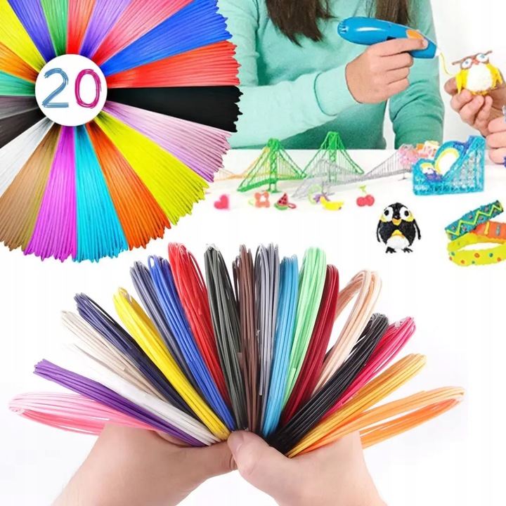 Filamenty Niskotemperaturowe Wkłady PCL do Długopisu 3D 20szt. 100m 20 x 5m