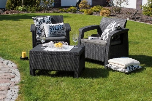 KOMPLET MEBLI WYPOCZYNKOWY RATTAN CORFU MAX GRAFIT 5 OS ALIBERT OGRÓD