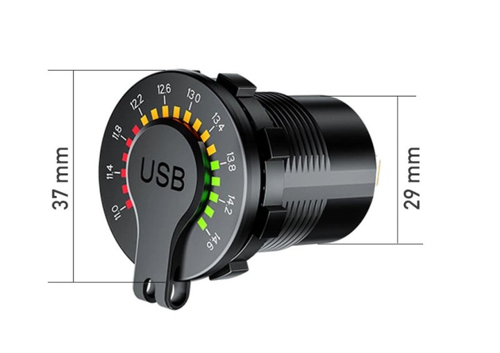 ŁADOWARKA USB QC 12V 24V MIERNIK WOLTOMIERZ LED DO ZABUDOWY ON/OFF DO AUTA