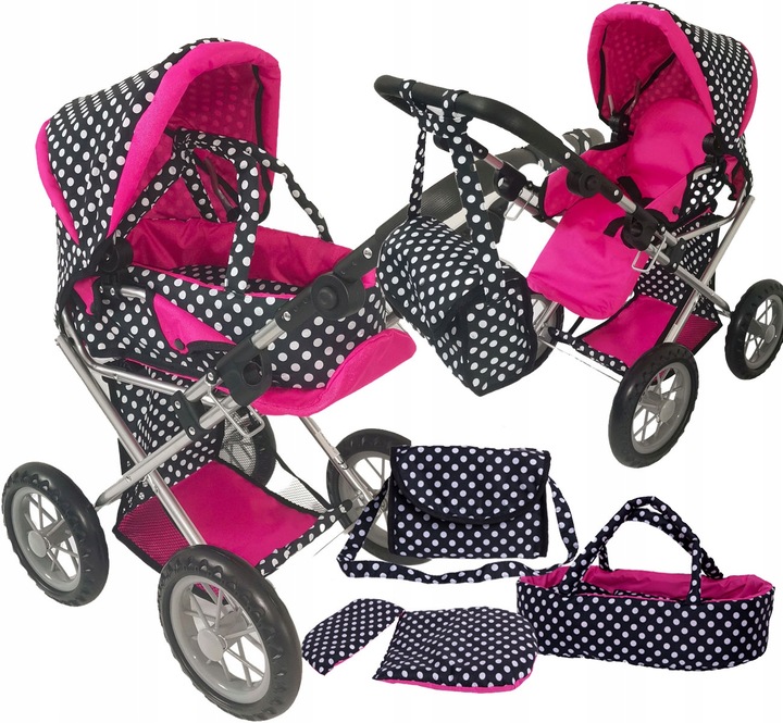 WÓZEK DLA LALEK SPACERÓWKA GONDOLA 3w1 DUŻE KOŁA