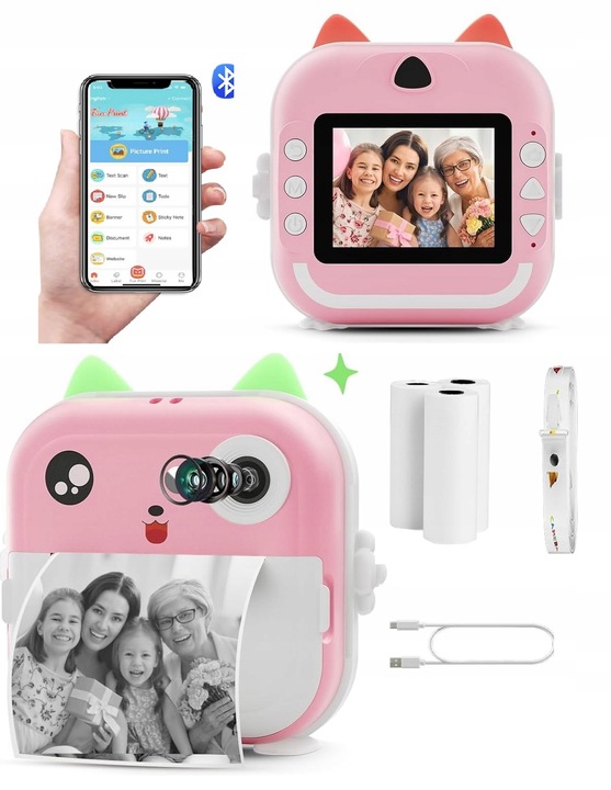 DRUKUŚ APARAT LCD CYFROWY NATCHMIASTOWY Z DRUKARKĄ DLA DZIECI GRY ROLKI