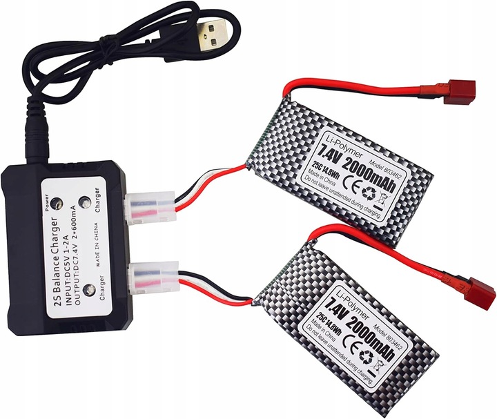 2 szt. Baterie LiPo 7.4 V 2000 mAh wtyczka T do modeli RC 9200, 9200E, 200E