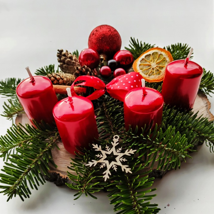 Stroik adwentowy czerwony, dekoracja na stół, Boże Narodzenie [BN-S18]