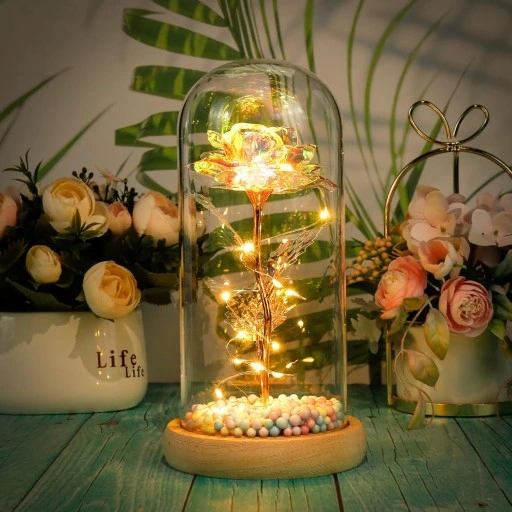 WIECZNA RÓŻA W SZKLE ŚWIECĄCA LED PREZENT PUDEŁKO NA WALENTYNKI DZIEŃ BABCI