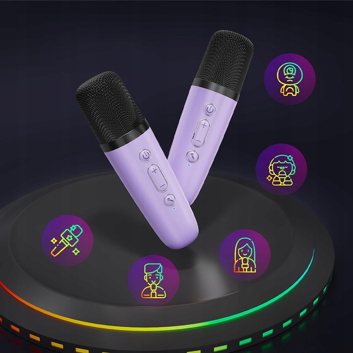 PRZENOŚNY ZESTAW DO KARAOKE LED IDEALNY PREZENT Z 2SZT MIKROFON