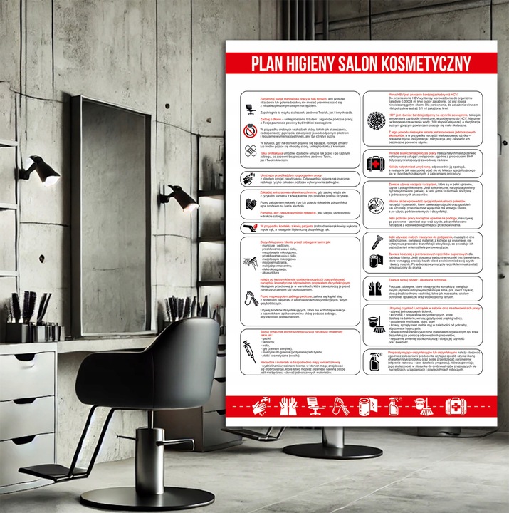 TABLICA INFORMACYJNA PLAN HIGIENY SALONU KOSMETYCZNEGO HIPS A3 Druk UV