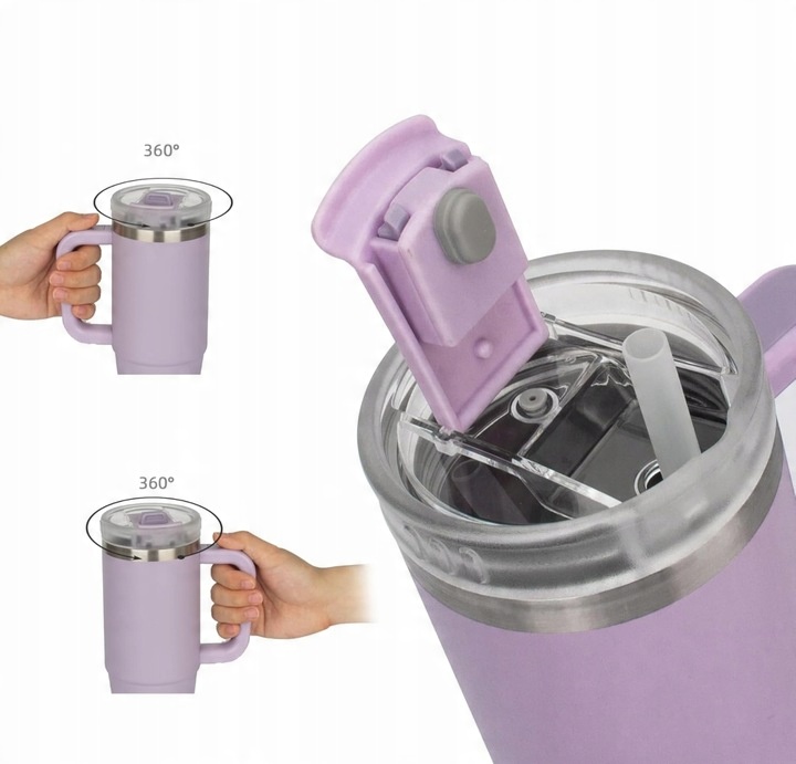 Kubek termiczny bidon na wode ze słomką teleskopową, termos do auta, 1200ml