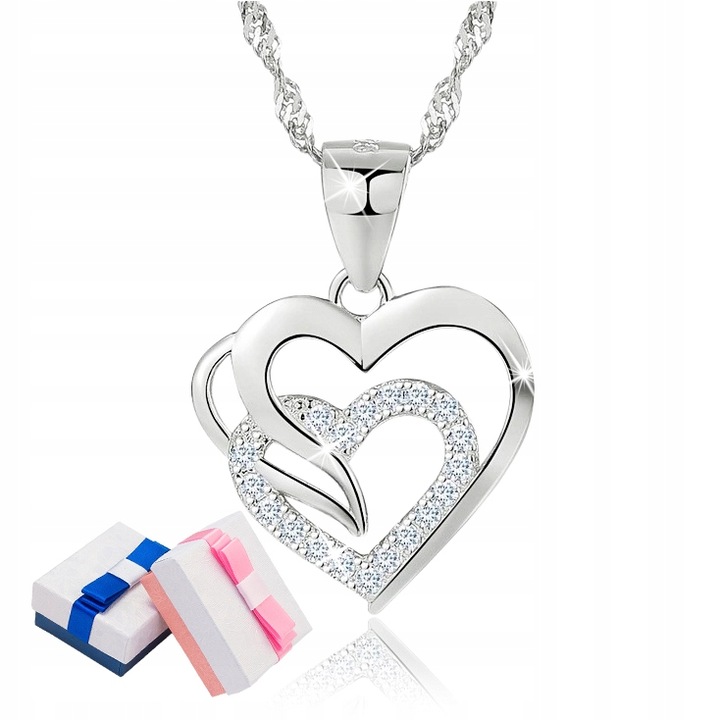 NASZYJNIK SREBRNY SERCE SREBRO 925 SREBRNY ŁAŃCUSZEK DAMSKI Z ZAWIESZKĄ