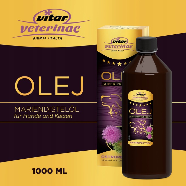 VITAR Veterinae Olej z Ostropestu 1000 ml -bogate źródło witaminy E+Omega 3