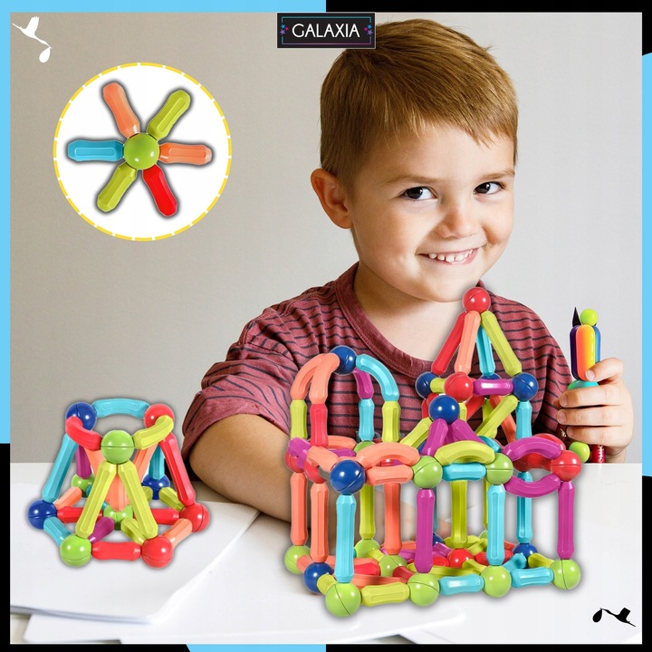 KLOCKI MAGNETYCZNE GALAXIA DUŻE Konstrukcyjne Dla Dzieci 120 el Magnetic