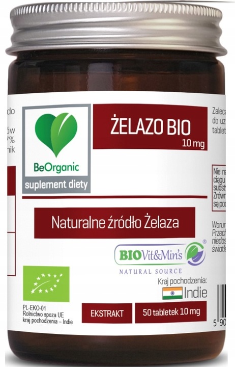 BeOrganic Żelazo 10 mg ekstrakt z liści curry 50tabletek