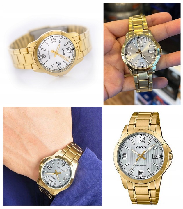 ZEGAREK MĘSKI CASIO MTP-V004 datownik stalowy + BOX + GRAWER