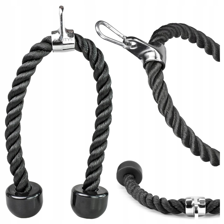 SZNUR UCHWYT DO WYCIĄGU LINA NA TRICEPS MASYWNA I SOLIDNA Z KARABIŃCZYKIEM