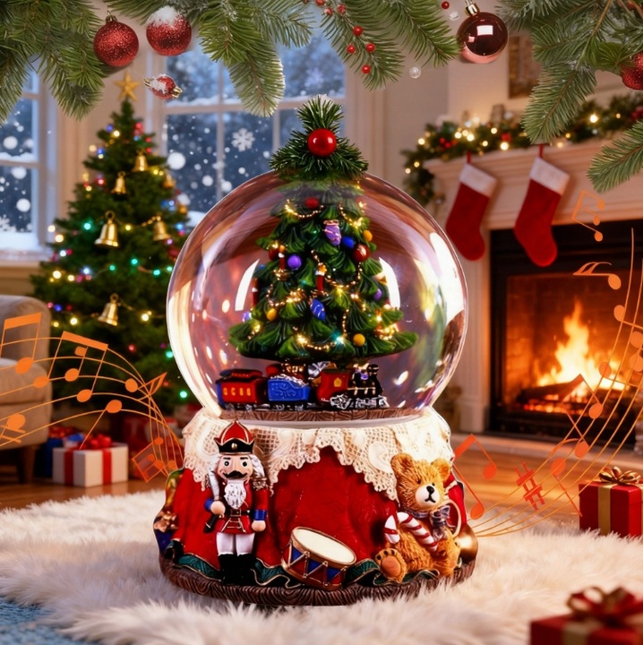 ŚWIĄTECZNA ŚNIEŻNA SCENA POZYTYWKA KRYSZTAŁOWA KULA LED CHOINKA