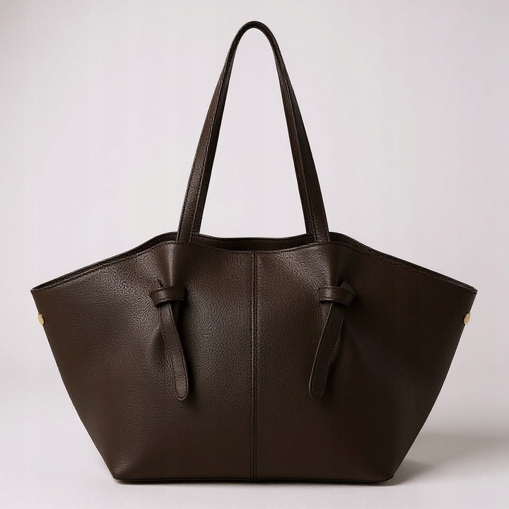 Torebka damska VERA PELLE skórzana SHOPPER ŁÓDKA na ramię BRĄZ CZEKOLADOWY