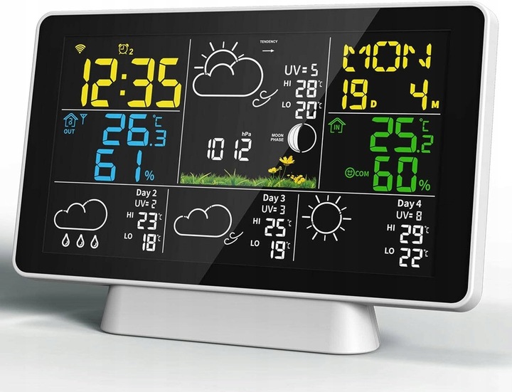 STACJA POGODOWA METEOROLOGICZNA WIFI 3 CZUJNIKI BUDZIK UV hPa TEMP