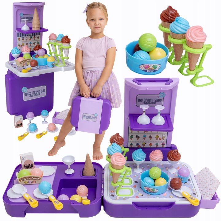LODZIARNIA SKLEP Z LODAMI CUKERNIA KUCHNIA ZESTAW WALIZKA LODY DLA DZIECI