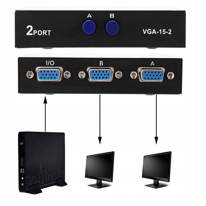 2 w 1 wyjście Przełącznik VGA Splitter