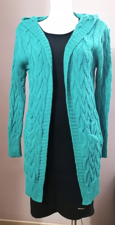 Kardigan warkocz kaptur kieszenie r.uni ZIELONY